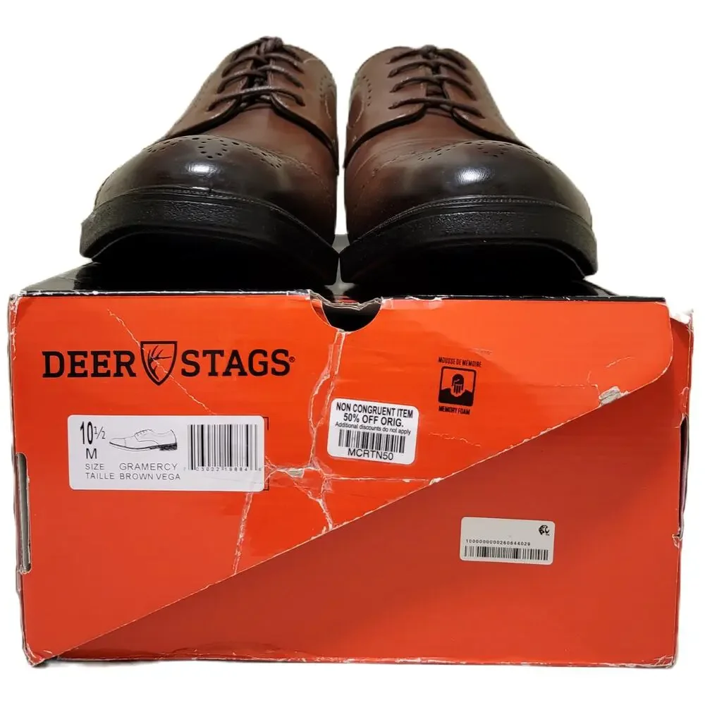 Deer Stags Men Gramercy Cap Toe Brogue Derby Oxfords Size US 10.5M Brown Vegan
